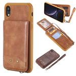 For iPhone XR Vertical Flip Shockproof Leather Protective Case with Short Rope, Support Card Slots & Bracket & Photo Holder & Wallet Function(Brown)