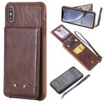 For iPhone XS Max Vertical Flip Shockproof Leather Protective Case with Short Rope, Support Card Slots & Bracket & Photo Holder & Wallet Function(Coffee)