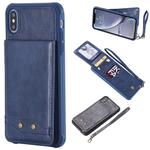 For iPhone XS Max Vertical Flip Shockproof Leather Protective Case with Short Rope, Support Card Slots & Bracket & Photo Holder & Wallet Function(Blue)