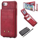 For iPhone SE 2022 / SE 2020 / 8 / 7 Vertical Flip Shockproof Leather Protective Case with Short Rope, Support Card Slots & Bracket & Photo Holder & Wallet Function(Red)