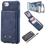 For iPhone SE 2022 / SE 2020 / 8 / 7 Vertical Flip Shockproof Leather Protective Case with Short Rope, Support Card Slots & Bracket & Photo Holder & Wallet Function(Blue)