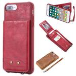 For iPhone 8 Plus / 7 Plus Vertical Flip Shockproof Leather Protective Case with Short Rope, Support Card Slots & Bracket & Photo Holder & Wallet Function(Red)