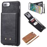 For iPhone 8 Plus / 7 Plus Vertical Flip Shockproof Leather Protective Case with Short Rope, Support Card Slots & Bracket & Photo Holder & Wallet Function(Black)
