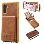 For Galaxy Note 10 Vertical Flip Shockproof Leather Protective Case with Short Rope, Support Card Slots & Bracket & Photo Holder & Wallet Function(Brown)