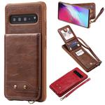 For Galaxy S10 5G Vertical Flip Shockproof Leather Protective Case with Short Rope, Support Card Slots & Bracket & Photo Holder & Wallet Function(Coffee)