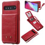 For Galaxy S10 5G Vertical Flip Shockproof Leather Protective Case with Short Rope, Support Card Slots & Bracket & Photo Holder & Wallet Function(Red)