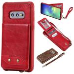 For Galaxy S10e Vertical Flip Shockproof Leather Protective Case with Short Rope, Support Card Slots & Bracket & Photo Holder & Wallet Function(Red)