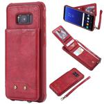 For Galaxy S8+ Vertical Flip Shockproof Leather Protective Case with Short Rope, Support Card Slots & Bracket & Photo Holder & Wallet Function(Red)