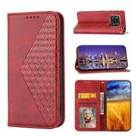 For Sharp Aquos R6 Cubic Grid Calf Texture Magnetic Closure Leather Phone Case(Red)