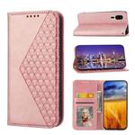 For Sharp Simple Sumaho 5 Cubic Grid Calf Texture Magnetic Closure Leather Phone Case(Rose Gold)