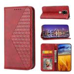 For Sharp Aquos Sense 4 Plus Cubic Grid Calf Texture Magnetic Closure Leather Phone Case(Red)