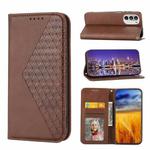 For Motorola Moto G52 4G / G82 5G / G71S Cubic Grid Calf Texture Magnetic Closure Leather Phone Case(Brown)