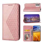 For Motorola Moto G52 4G / G82 5G / G71S Cubic Grid Calf Texture Magnetic Closure Leather Phone Case(Rose Gold)