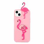 For iPhone 14 Plus 3D Silicone Lying Cartoon TPU Phone Case(Flamingo)