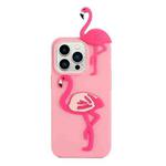 For iPhone 14 Pro Max 3D Silicone Lying Cartoon TPU Phone Case(Flamingo)