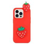 For iPhone 14 Pro Max 3D Silicone Lying Cartoon TPU Phone Case(Strawberry)