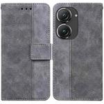 For Asus Zenfone 9 Geometric Embossed Flip Leather Phone Case(Grey)