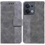 For OPPO Reno8 Geometric Embossed Flip Leather Phone Case(Grey)