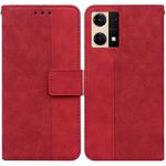 For OPPO Reno7 4G Geometric Embossed Flip Leather Phone Case(Red)