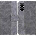 For Xiaomi Poco M4 5G Geometric Embossed Flip Leather Phone Case(Grey)