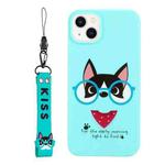 For iPhone 14 Silicone Painted Phone Case with Lanyard(Eye Dog)