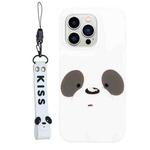 For iPhone 14 Pro Silicone Painted Phone Case with Lanyard(Feather Panda)