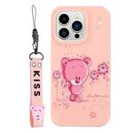 For iPhone 14 Pro Silicone Painted Phone Case with Lanyard(Flower Bear)