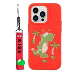 For iPhone 14 Pro Silicone Painted Phone Case with Lanyard(Dinosaur)