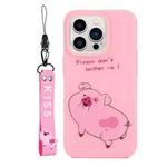For iPhone 14 Pro Max Silicone Painted Phone Case with Lanyard(Little Pink Pig)