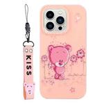 For iPhone 14 Pro Max Silicone Painted Phone Case with Lanyard(Flower Bear)