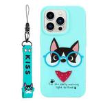 For iPhone 14 Pro Max Silicone Painted Phone Case with Lanyard(Eye Dog)