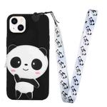For iPhone 14 Plus Silicone Wallet Phone Case with Lanyard(Black Panda)