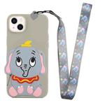 For iPhone 14 Plus Silicone Wallet Phone Case with Lanyard(Grey Elephants)