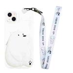 For iPhone 14 Plus Silicone Wallet Phone Case with Lanyard(Big White Bear)