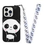 For iPhone 14 Pro Silicone Wallet Phone Case with Lanyard(Black Panda)