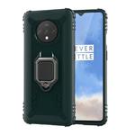 For OnePlus 7T Carbon Fiber Protective Case with 360 Degree Rotating Ring Holder(Green)