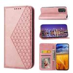 For Xiaomi Redmi Note 11S Global Cubic Grid Calf Texture Magnetic Closure Leather Phone Case(Rose Gold)