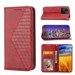 For Xiaomi Redmi 10A Cubic Grid Calf Texture Magnetic Closure Leather Phone Case(Red)