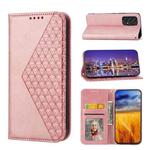 For Xiaomi 11T / 11T Pro Cubic Grid Calf Texture Magnetic Closure Leather Phone Case(Rose Gold)