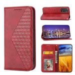 For Xiaomi Redmi Note 11T Pro Cubic Grid Calf Texture Magnetic Closure Leather Phone Case(Red)