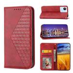 For Realme 9 Pro+ Cubic Grid Calf Texture Magnetic Closure Leather Phone Case(Red)