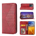 For Realme C31 Cubic Grid Calf Texture Magnetic Closure Leather Phone Case(Red)