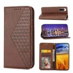 For Sony Xperia 10 IV Cubic Grid Calf Texture Magnetic Closure Leather Phone Case(Brown)