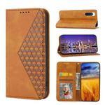 For Sony Xperia 10 IV Cubic Grid Calf Texture Magnetic Closure Leather Phone Case(Yellow)