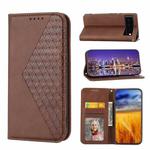 For Google Pixel 6 Pro Cubic Grid Calf Texture Magnetic Closure Leather Phone Case(Brown)