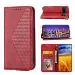 For Google Pixel 6a Cubic Grid Calf Texture Magnetic Closure Leather Phone Case(Red)