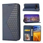 For Google Pixel 6a Cubic Grid Calf Texture Magnetic Closure Leather Phone Case(Blue)