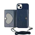 For iPhone 14 Plus Crossbody Lanyard Wallet Card Bag Phone Case(Dark Blue)