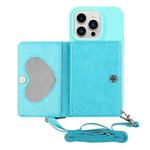 For iPhone 14 Pro Crossbody Lanyard Wallet Card Bag Phone Case(Light Blue)