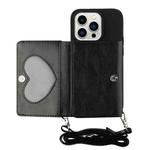 For iPhone 14 Pro Crossbody Lanyard Wallet Card Bag Phone Case(Black)